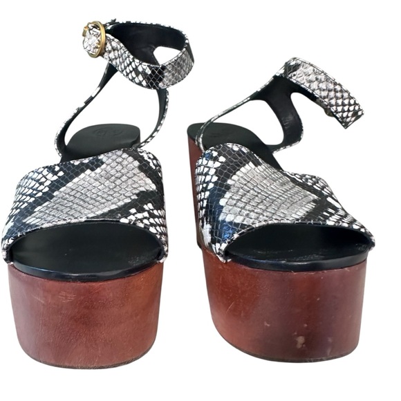 Tory Burch Camilla 100mm Snakeskin Embossed Wood Heel Platform Sandal Size 6.5 - Picture 4 of 15